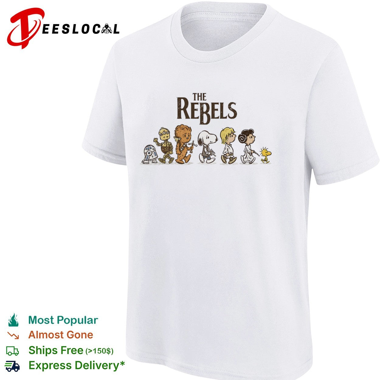 The Rebels Star Wars Peanuts Snoopy Charlie Brown C3PO R2D2 Chewbacca Shirt