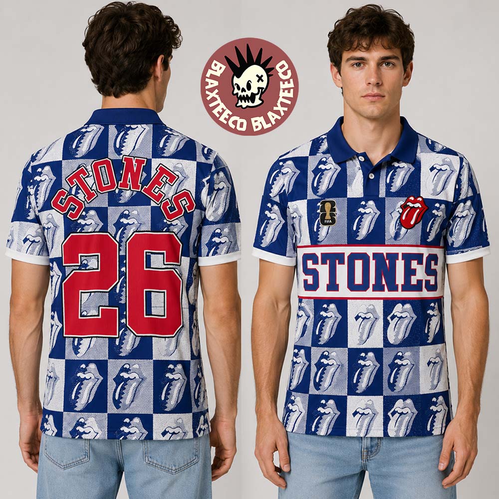 The Rolling Stones x FIFA World Cup 2026 Checkered Tongue Logo Football Jersey