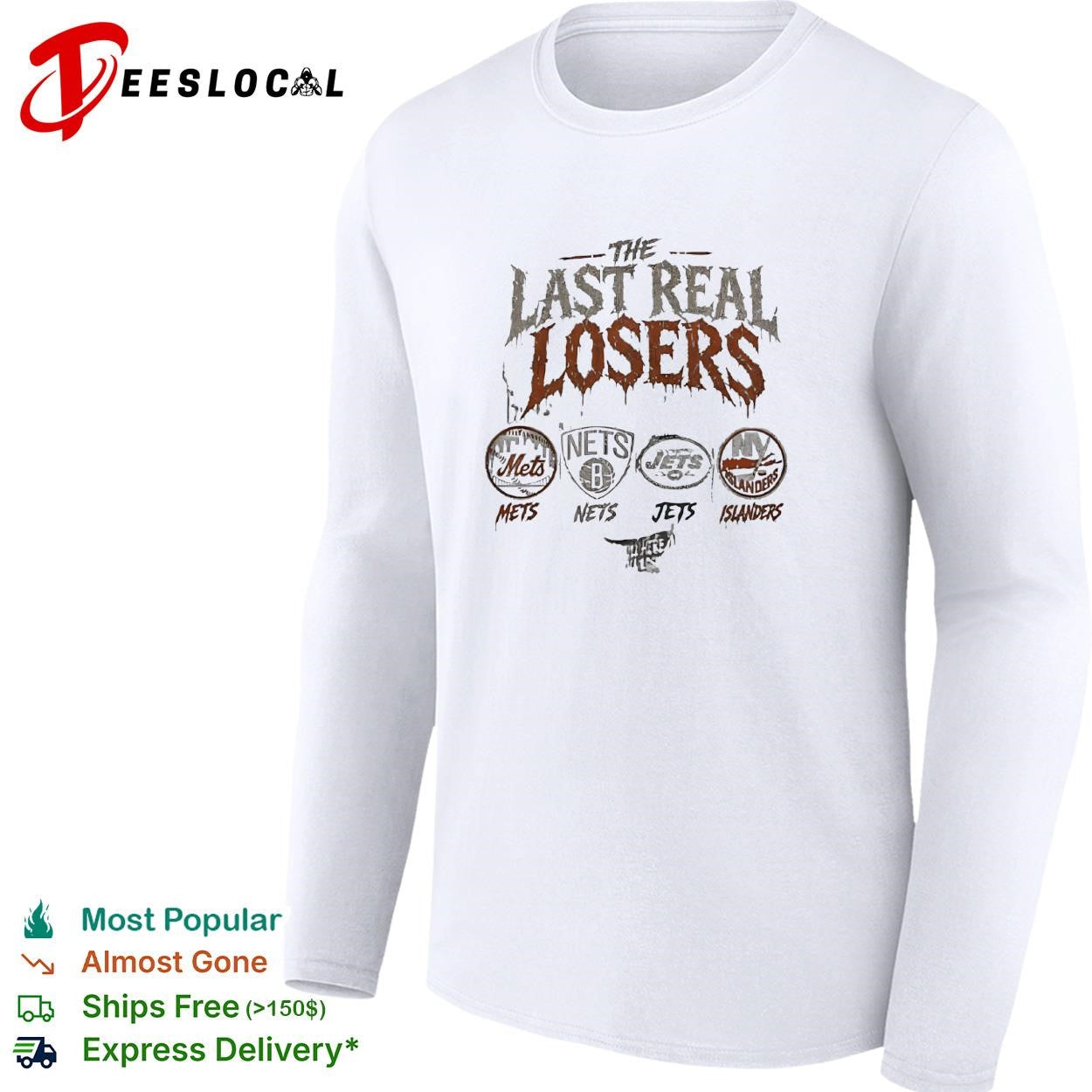 The last real losers Mets Nets Jets and Islanders team logos distressed shirt
