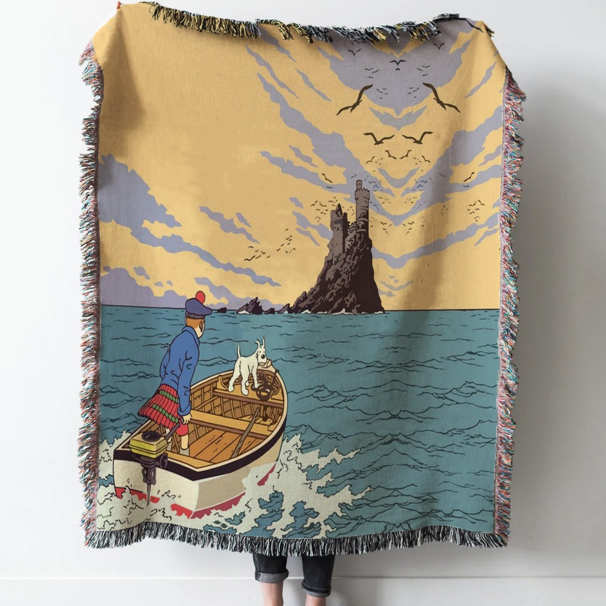 The Adventure of Tintin Woven Tapestry Throw Blanket with Fringe