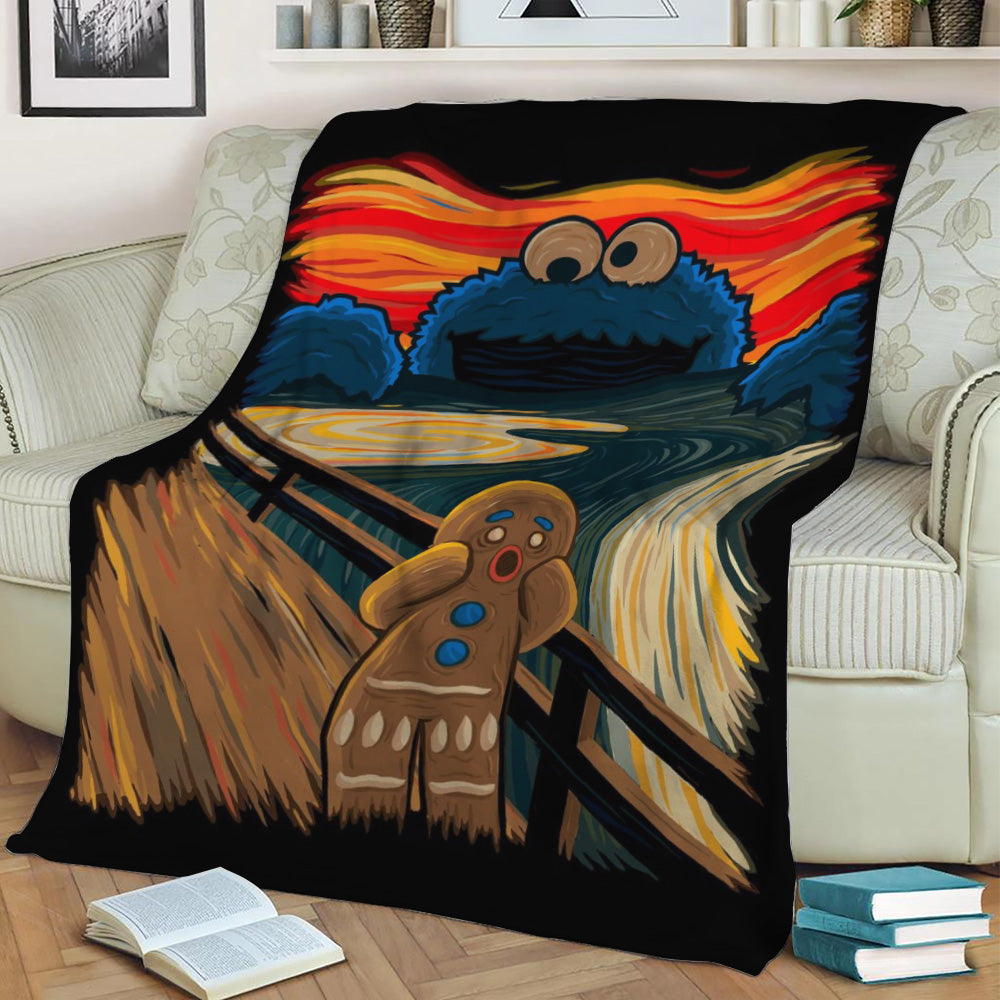 The Cookie Monster spreads the panic in Munch’s The Sc … Fleece Throw Blanket