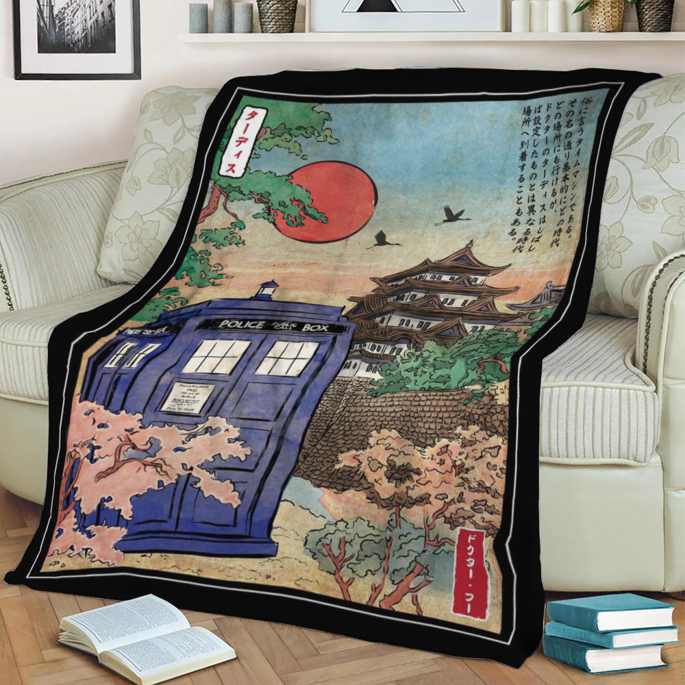The Tardis in Japan Fleece Throw Blanket