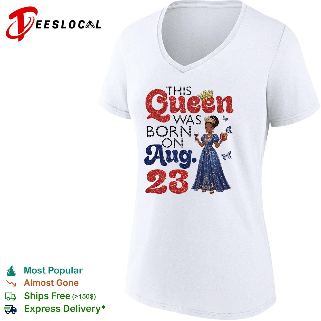 This queen was born on Aug 23 birthday Black woman celebration shirt
