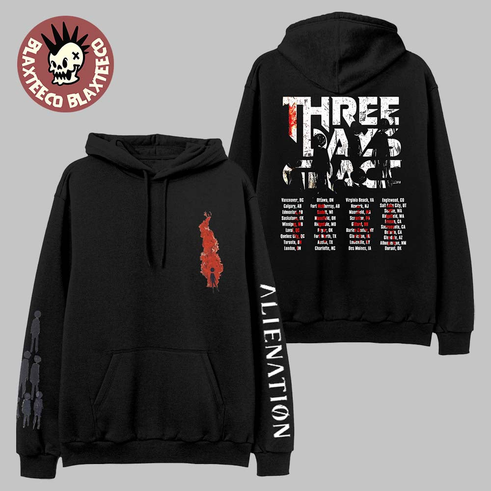 Three Day Grace Alienation 2025 Tour City List Back Hoodie