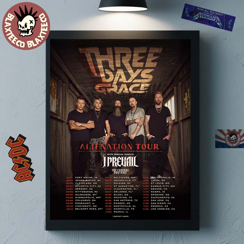 Three Days Graces Alienation Tour 2026 North America Cities Dates Poster Canvas