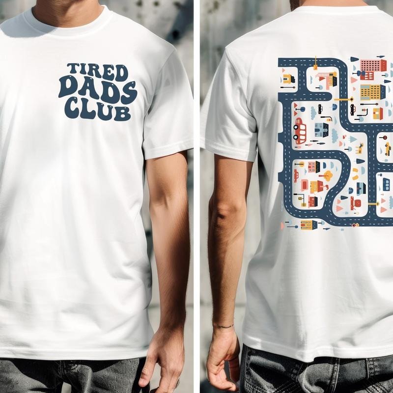 Tired Dads Club Shirt Play Cars Dad'S Back Mat Road Car Race Track Shirt Boy Mom Shirts Casual Classic T-Shirts