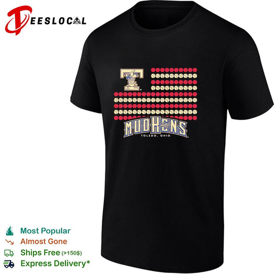 Toledo Mud Hens baseball flag logo and text design fan apparel graphic shirt