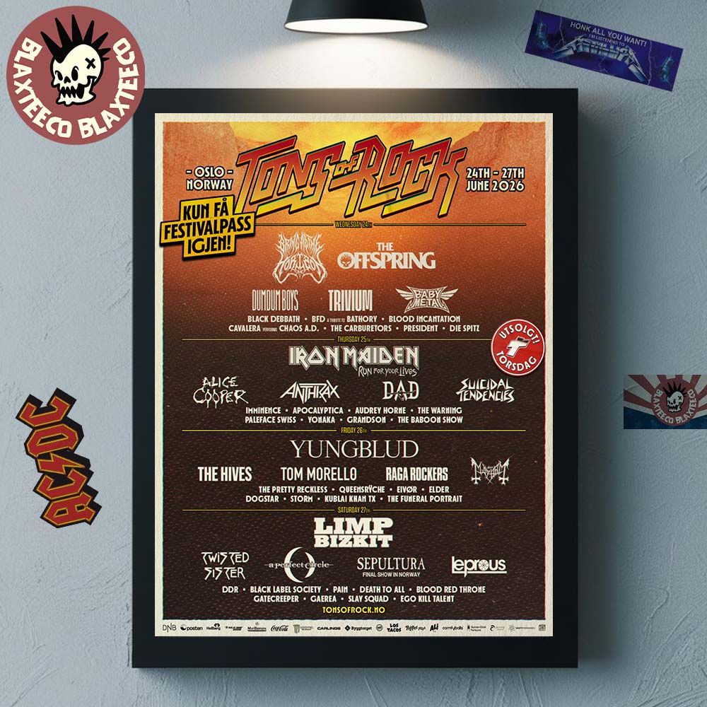 Tons Of Rocks 2026 Full Lineup In Oslo Norway From 24 To 27 June 2026 Home Decor Poster Canvas