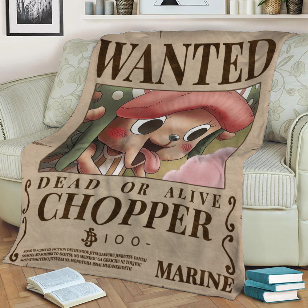 Tony Chopper Wanted Poster Fleece Throw Blanket