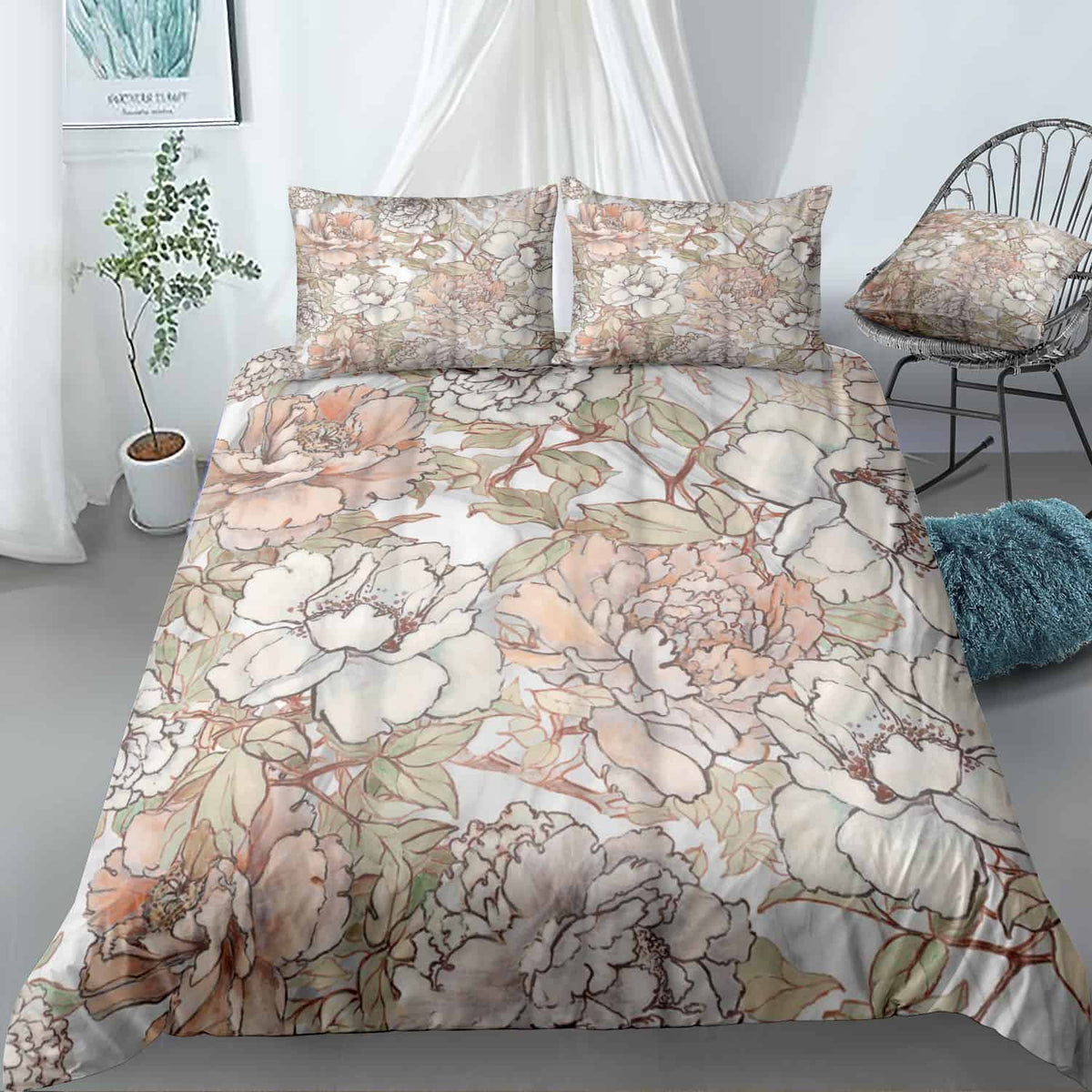 Blushing Pale Pink Peonies Bedding Set (Duvet Cover & Pillow Shams)