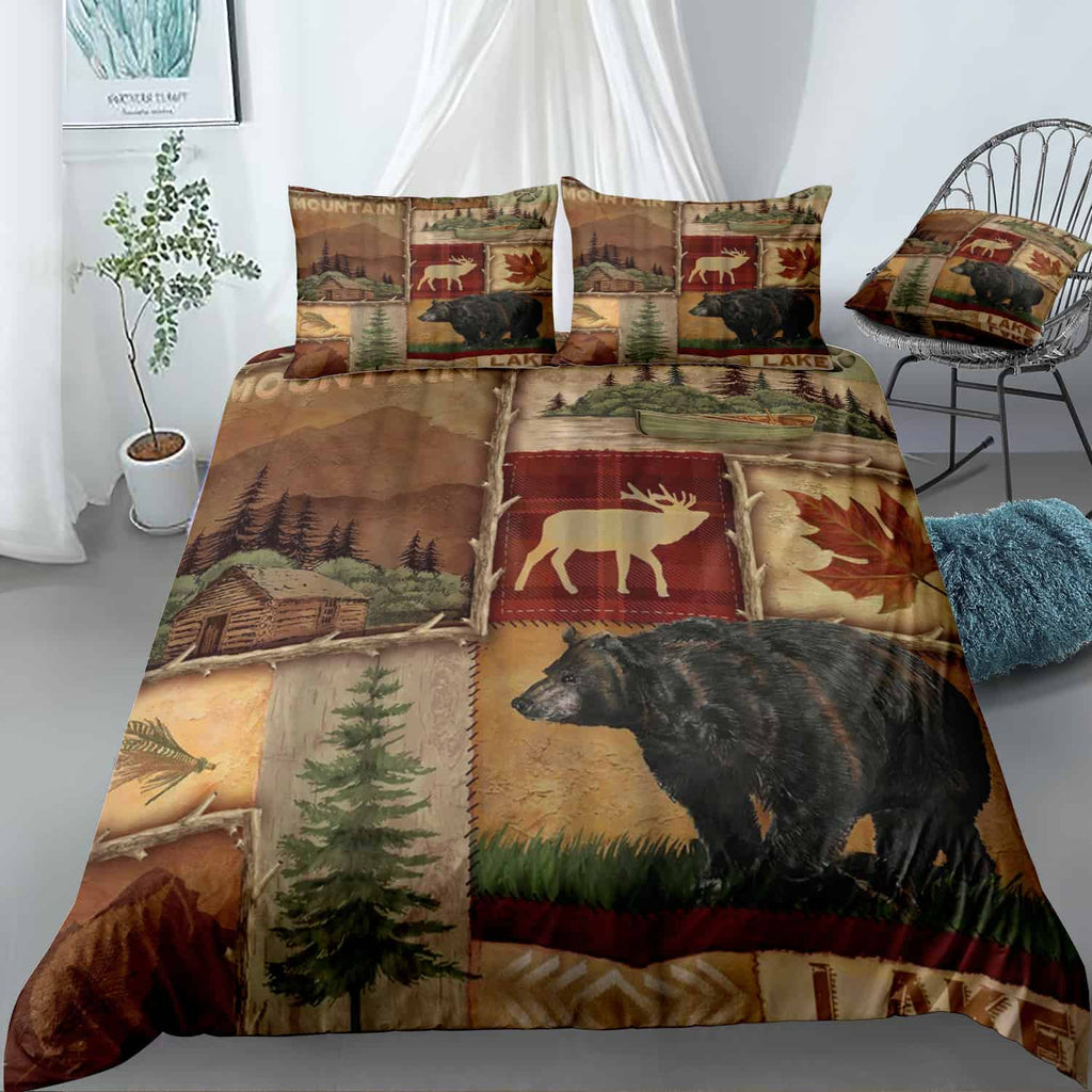 Lodge Collage I Bear Bedding Set (Duvet Cover & Pillow Shams)