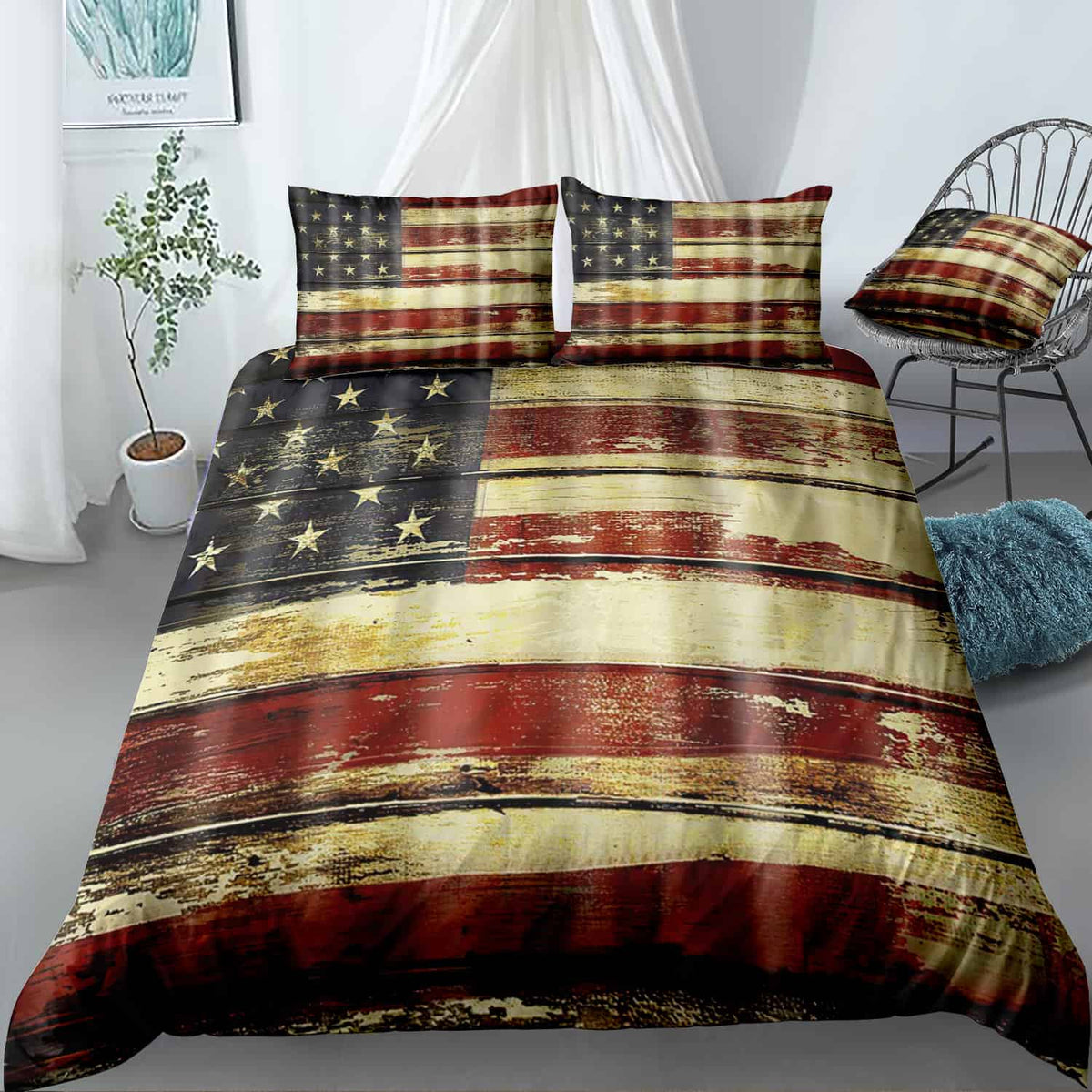 Rustic American Flag Bedding Set (Duvet Cover & Pillow Shams)