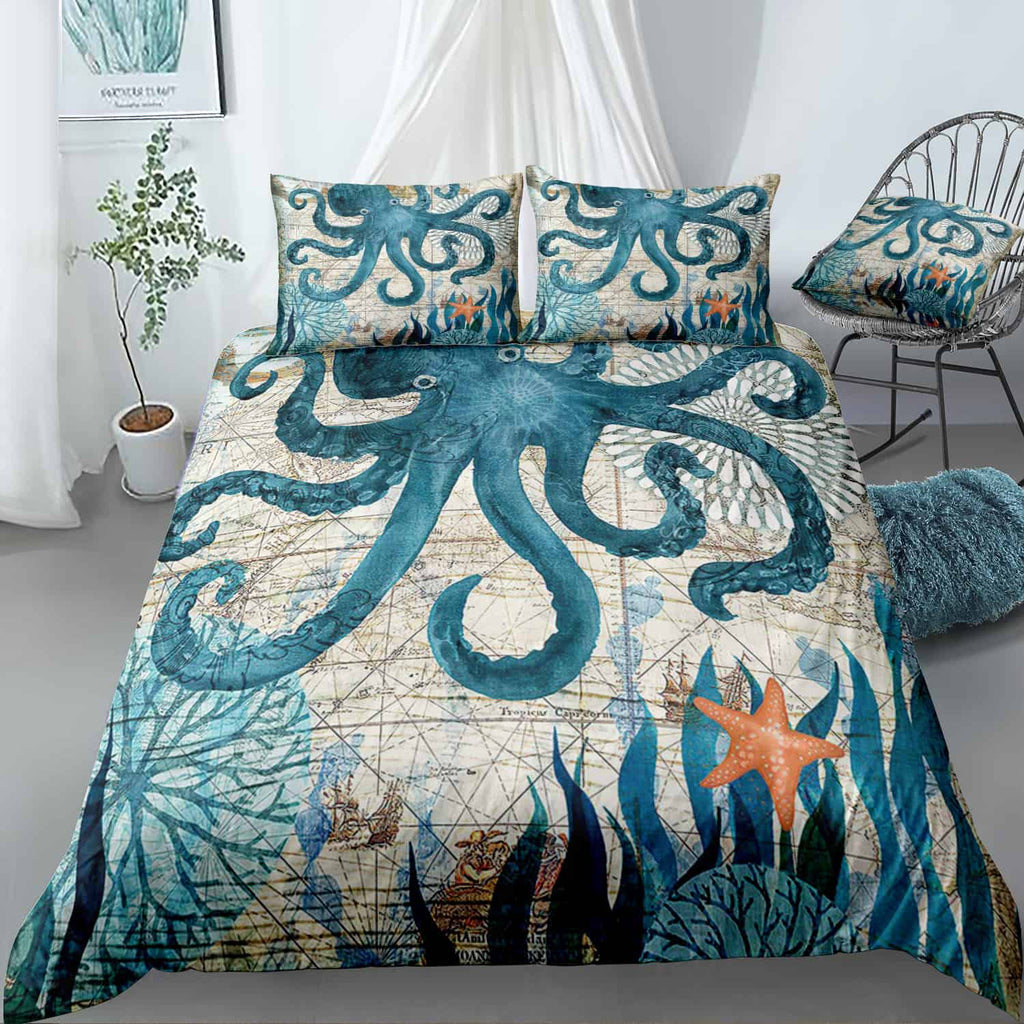 Rustic Octopus Bedding Set (Duvet Cover & Pillow Shams)
