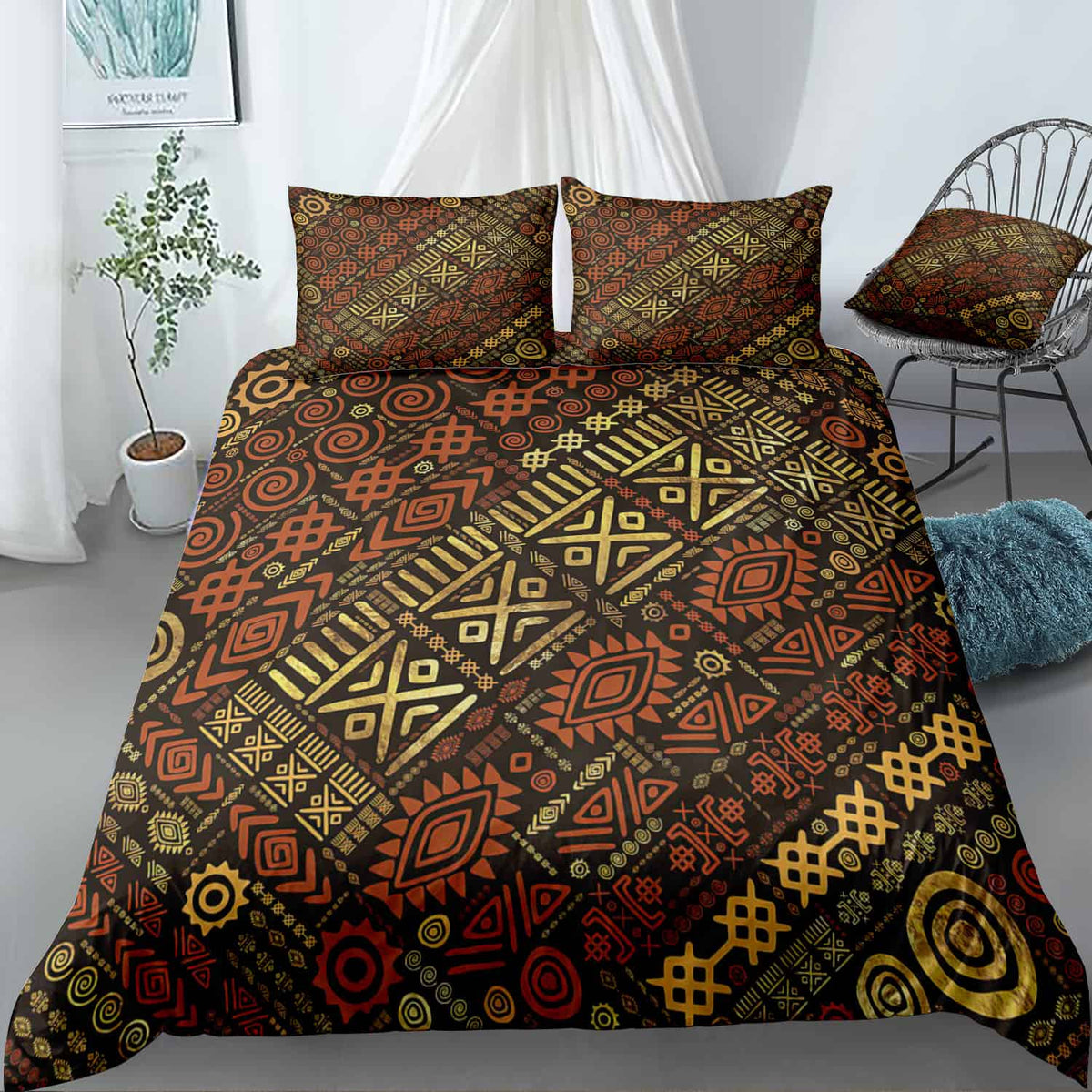 Trendy Afrocentric Art Bedding Set (Duvet Cover & Pillow Shams)