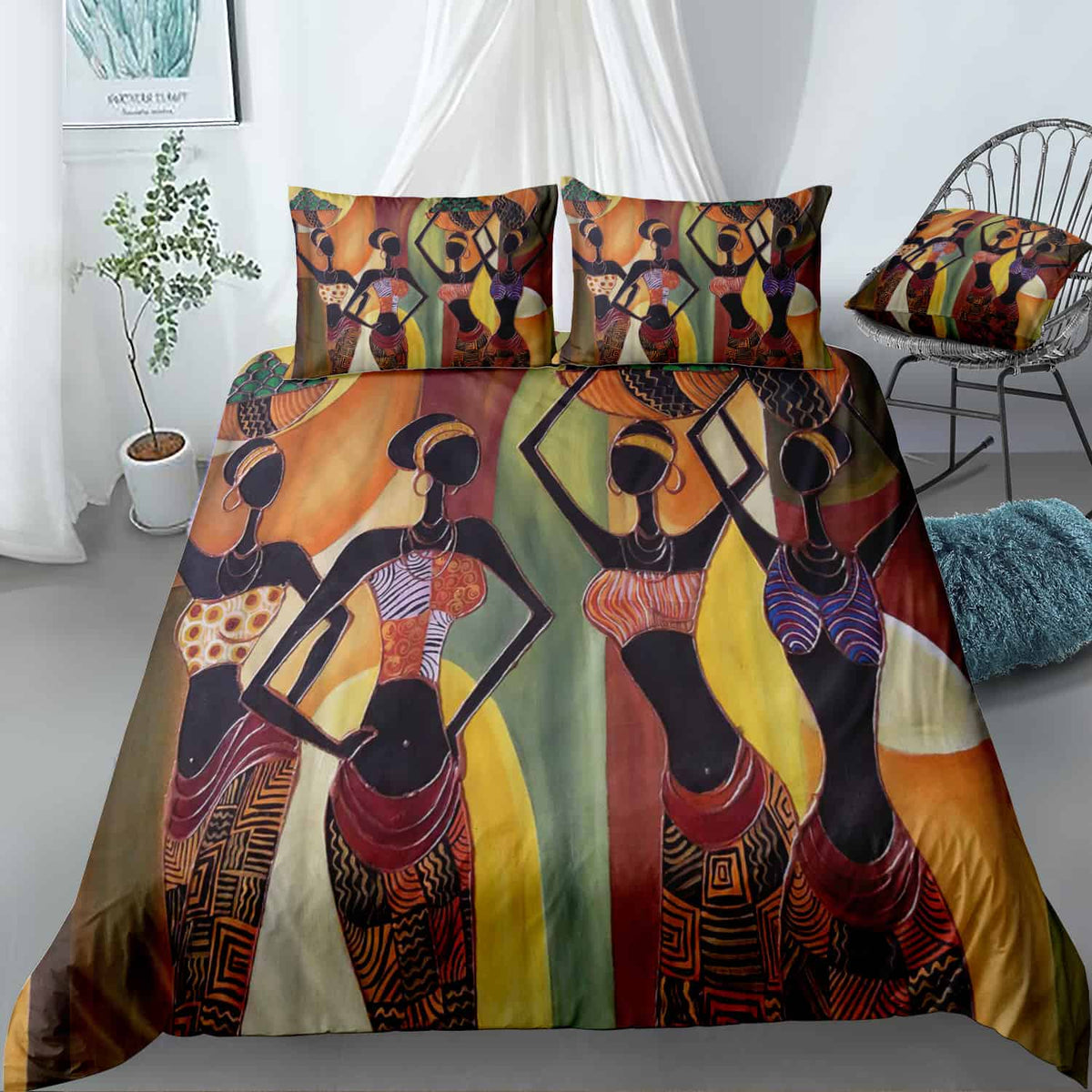 Trendy Afrocentric African Women Bedding Set (Duvet Cover & Pillow Shams)