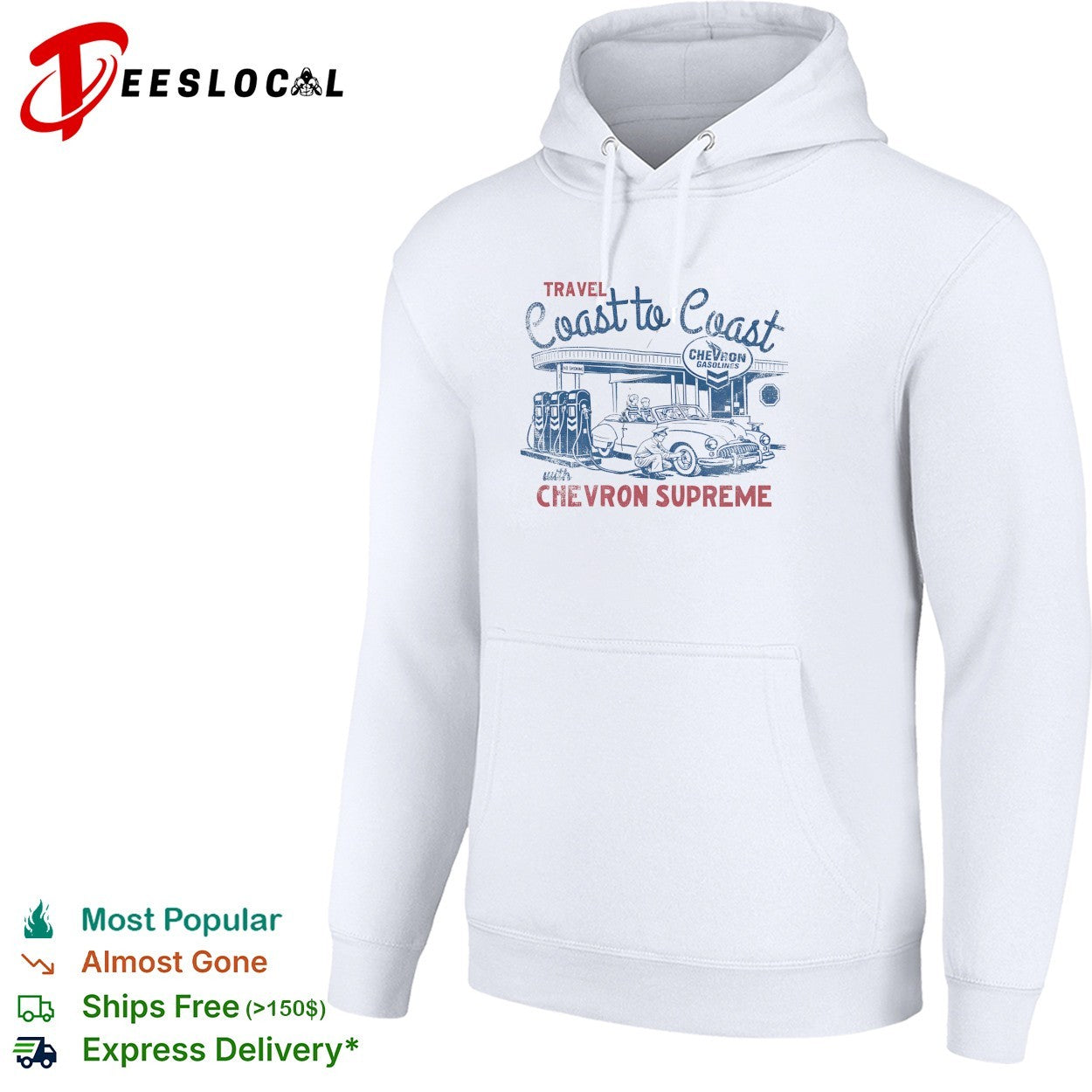 Travel coast to coast with Chevron Supreme gasolines service station retro shirt