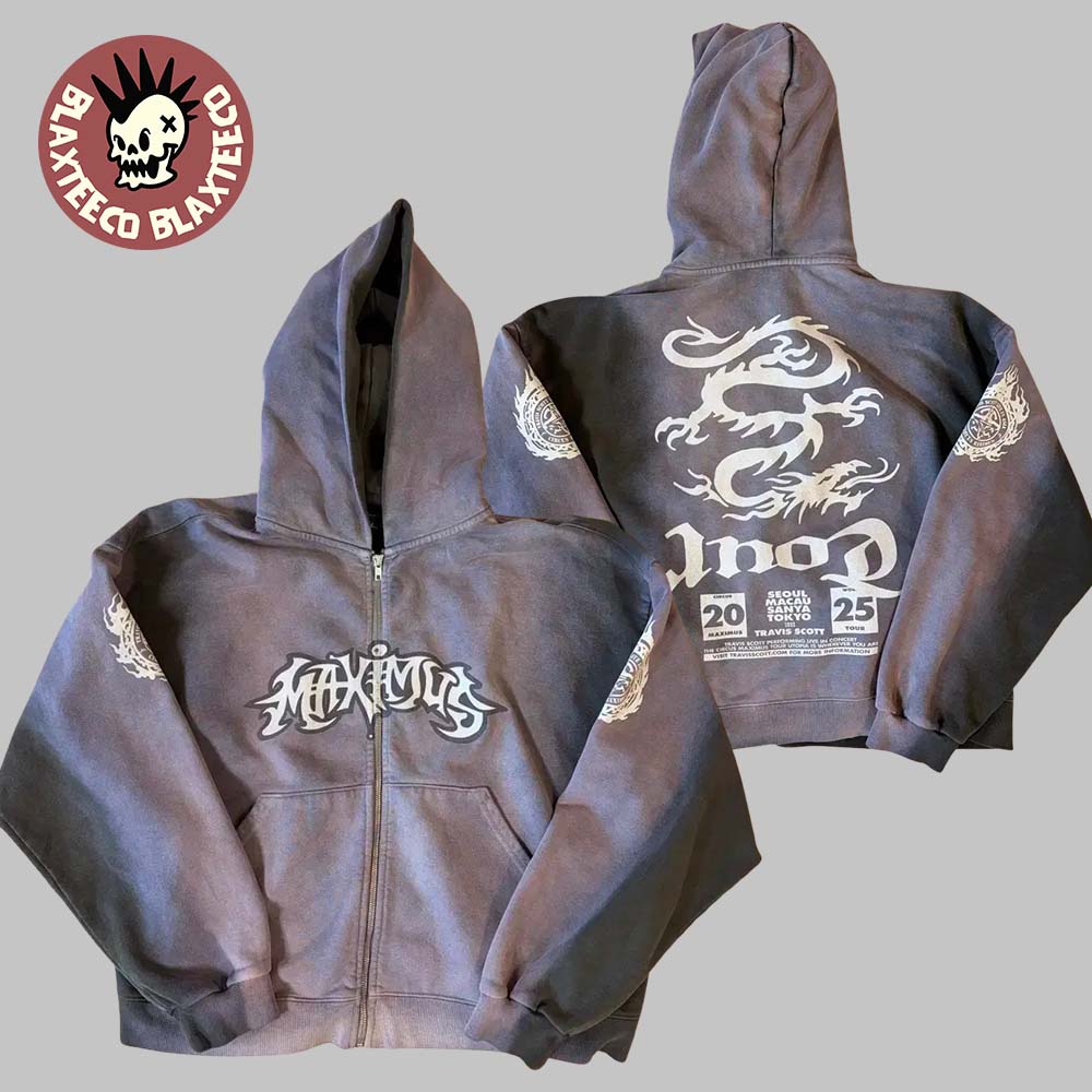 Travis Scott Live In Asia Circus Maximus Tour 2025 Merch With Country List Zip Up Hoodie