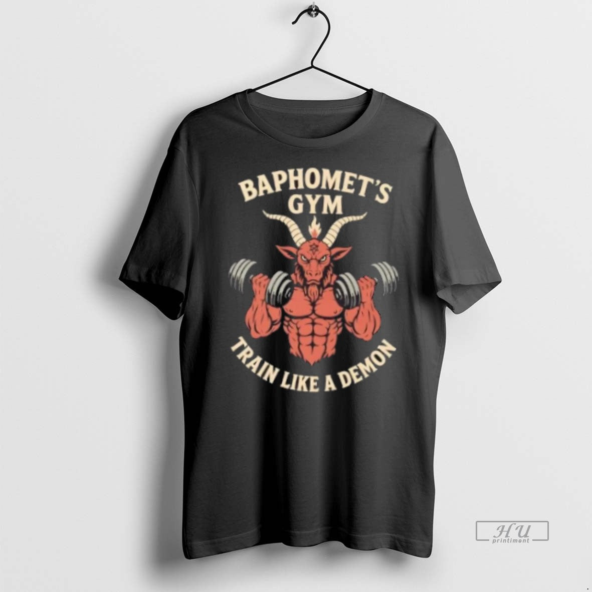 Trending Baphomets Gym Train Like A Demon Funny Occult Workout Graphic Tee Shirt Sweater