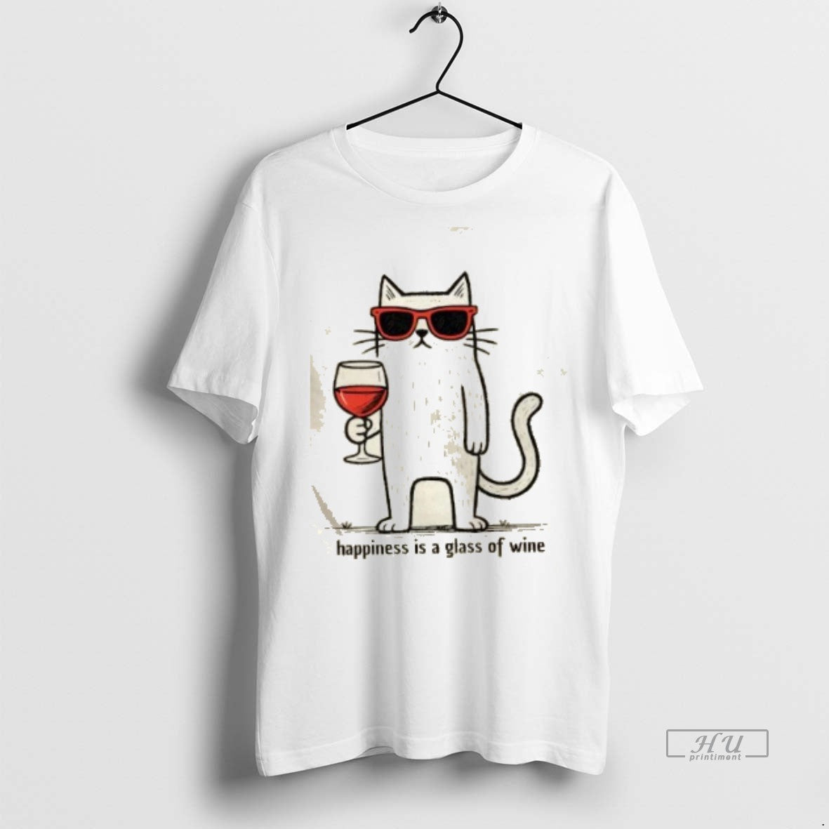 Trending Cool Cat Happiness Is A Glass Of Wine Graphic Tee Shirt Sweater