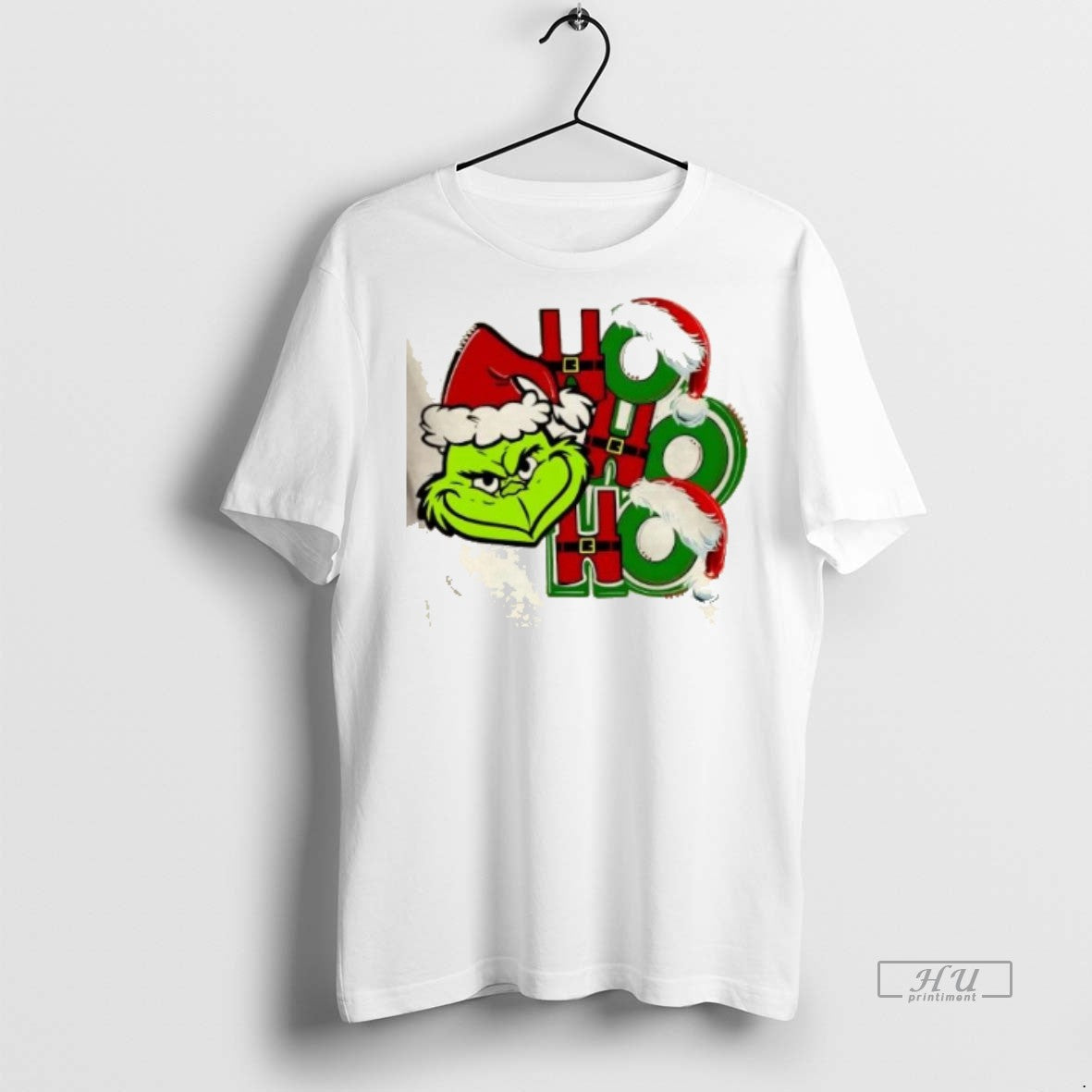 Trending Grinch Ho Ho Ho Santa Hat Merry Christmas Graphic Tee Shirt Sweater
