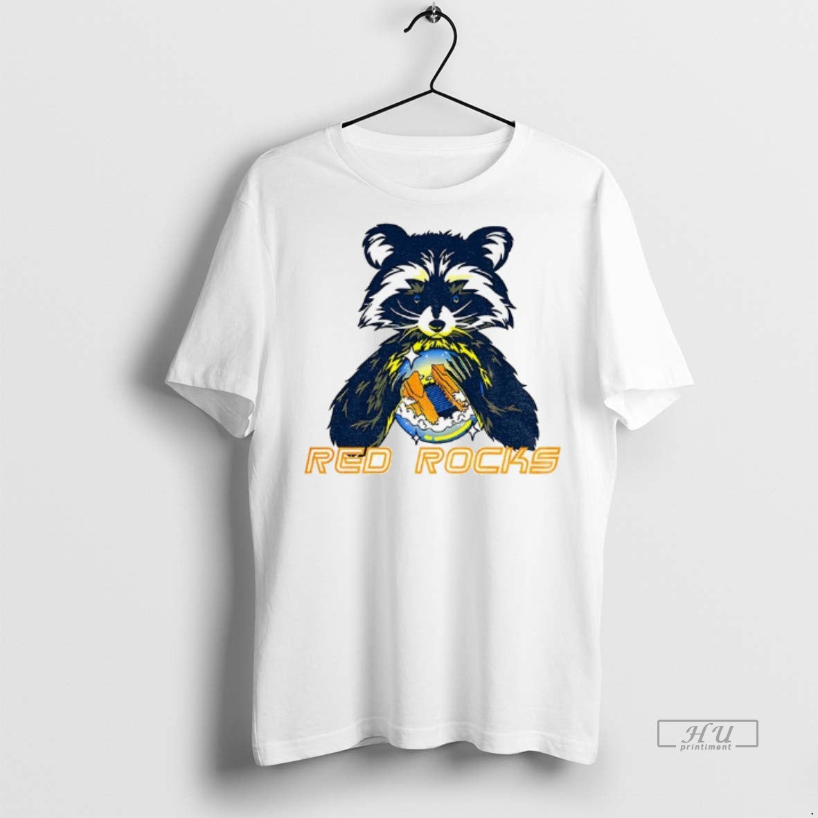 Trending Red Rocks Crystal Ball Raccoon Graphic Tee Shirt Sweater