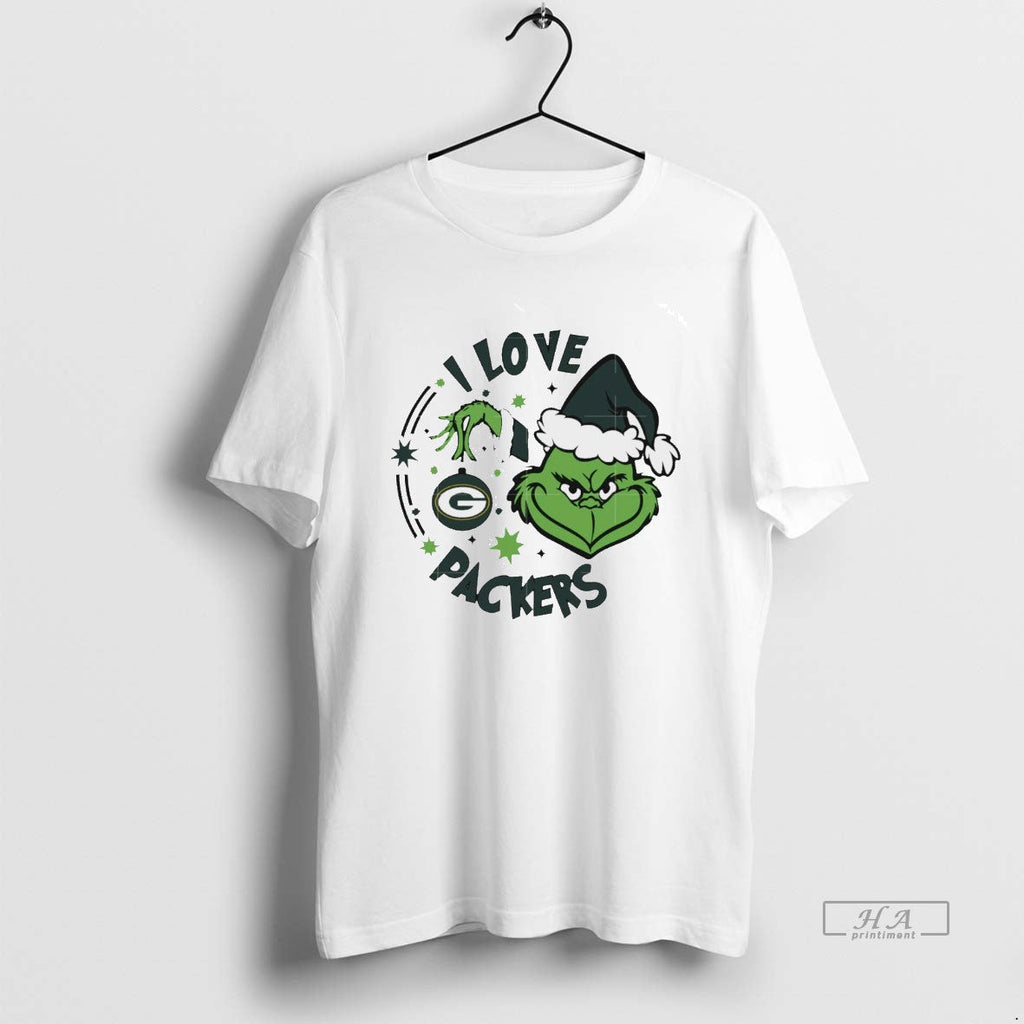 Trendy Green Bay Packers X Santa Grinch I Love Packers Christmas White