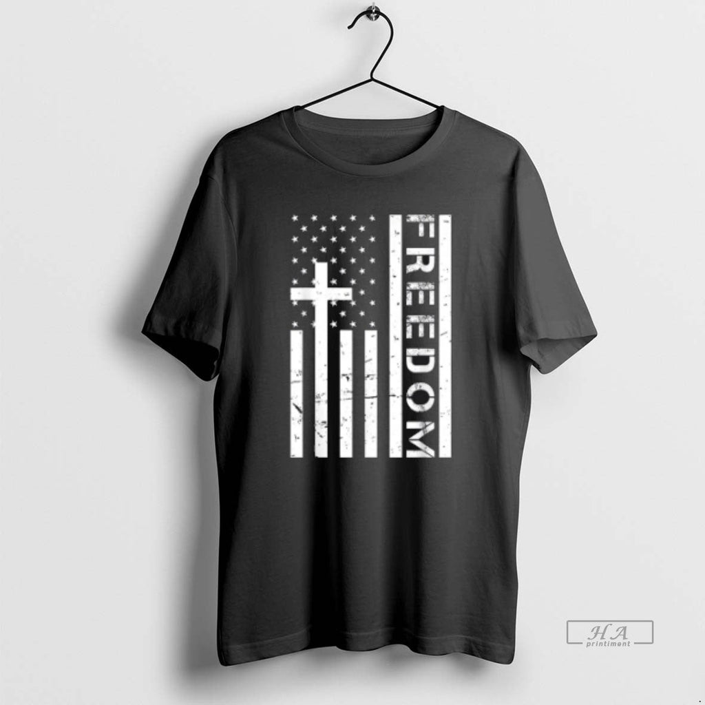Trendy Red Freedom American Flag And Cross Faith Family Freedom