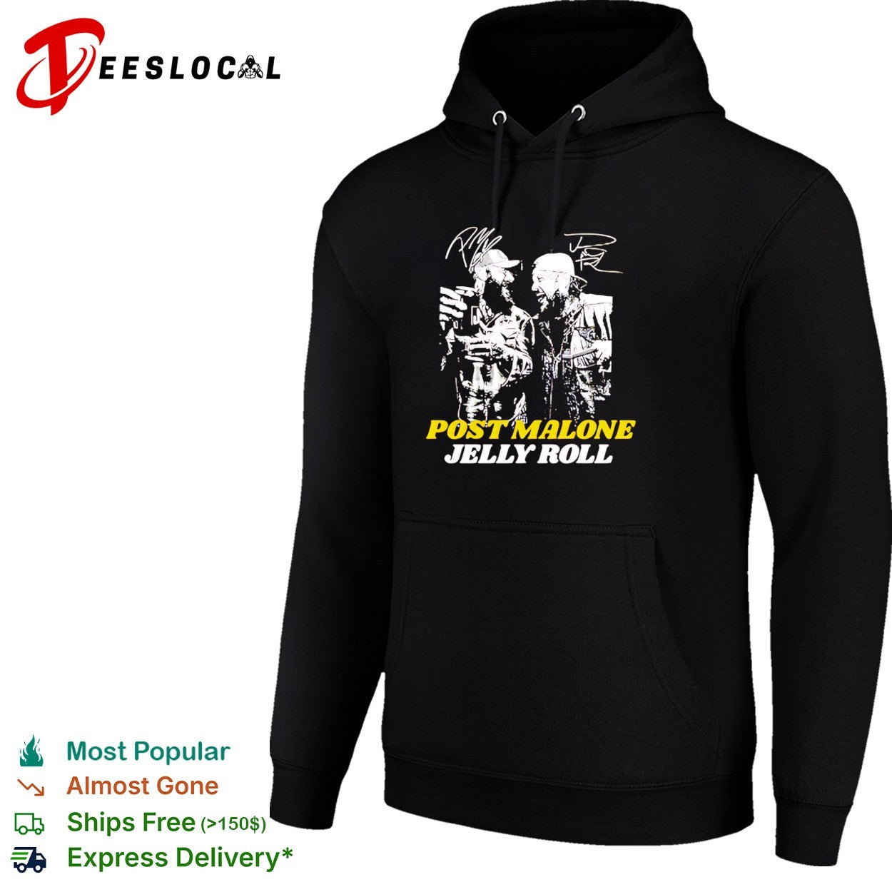 Two rap artists duo portrait signatures bold text shirt