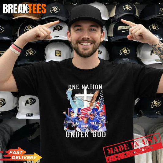 USA Team Baseball One Nation Under God Signatures Tee