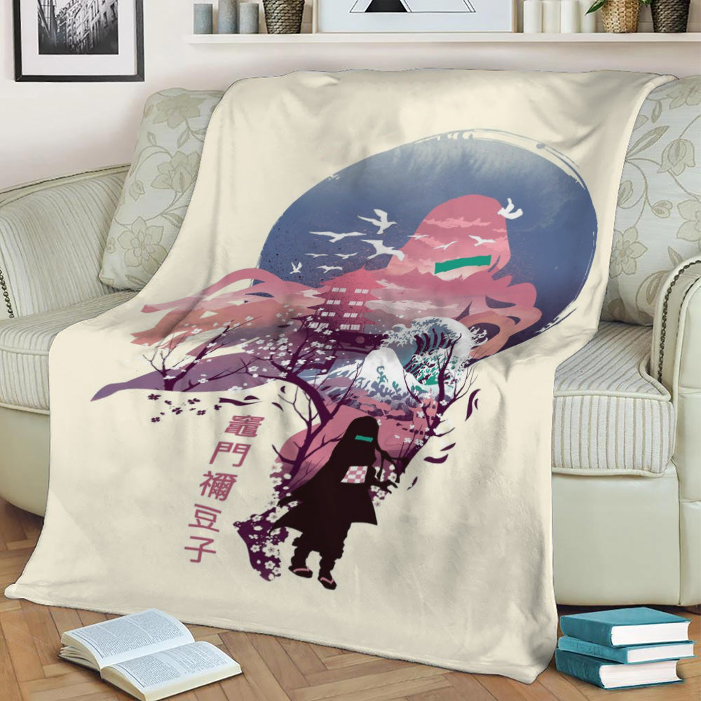 Ukiyo e Nezuko Fleece Throw Blanket