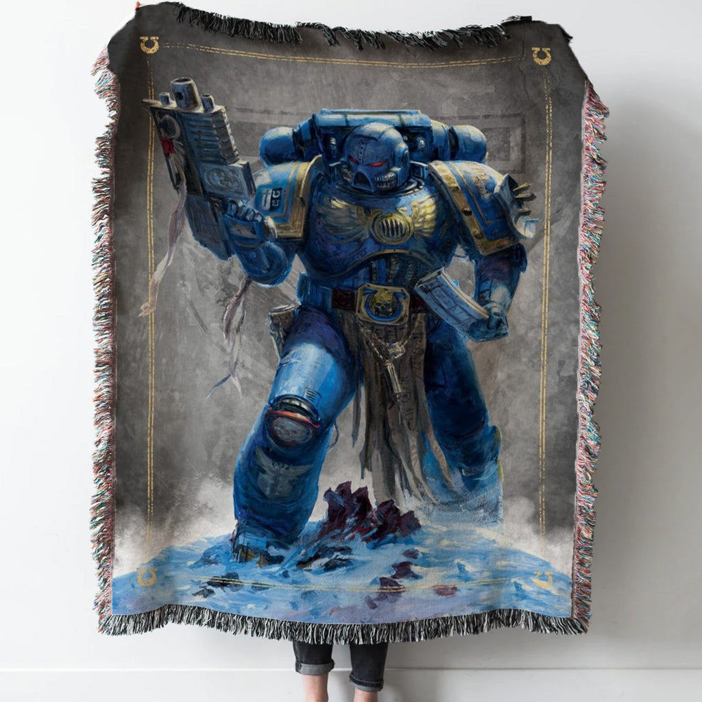 Ultramarine Battle Brother Woven Tapestry Throw Blanket with Fringe