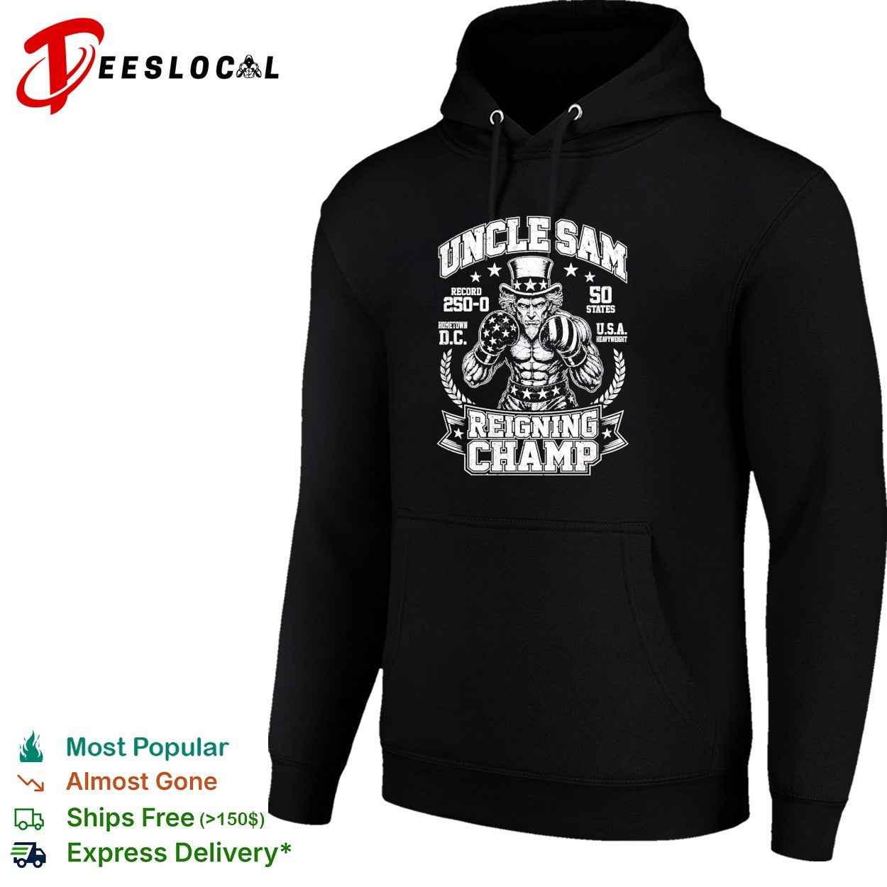 Uncle Sam reigning champ 250 0 50 states boxing graphic shirt
