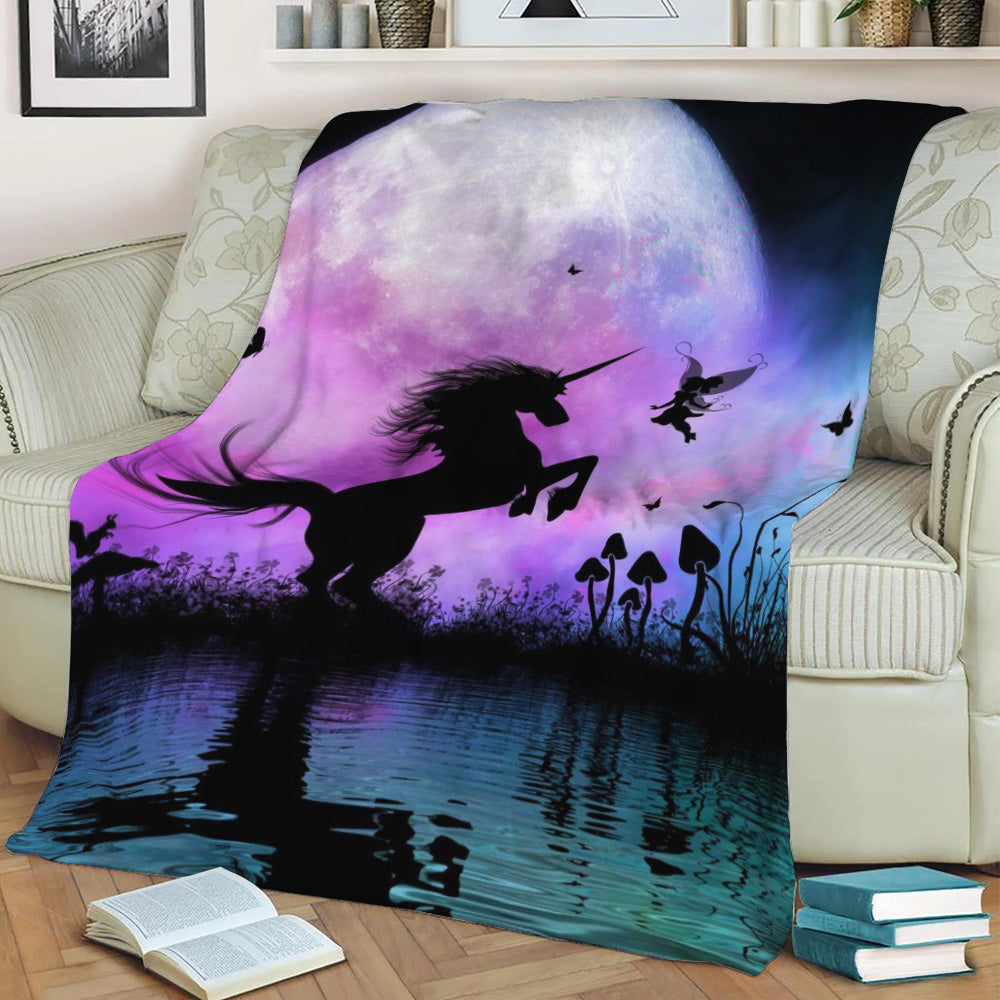 Unicorn with little fairy Fleece Throw Blanket
