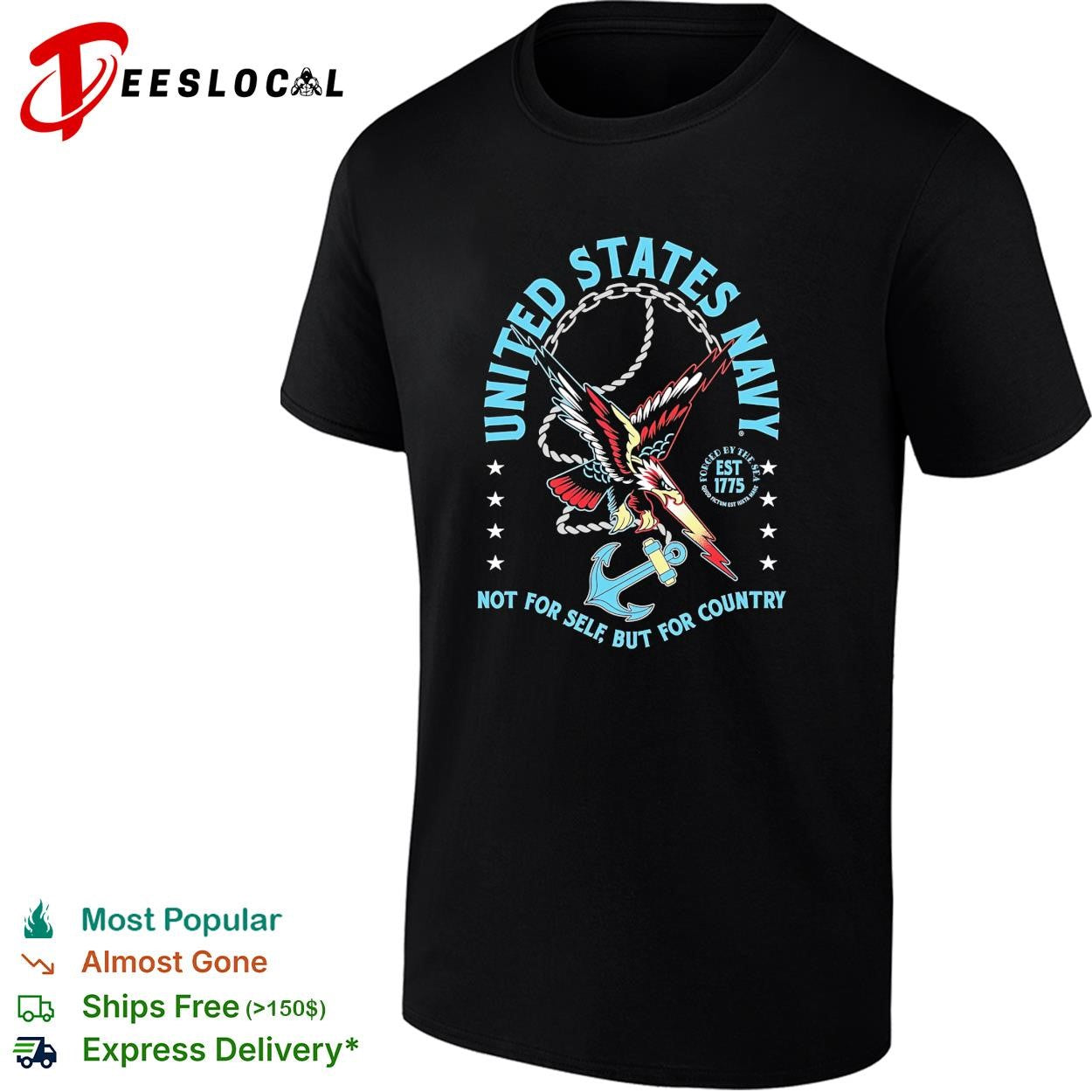 United States Navy not for self but for country eagle anchor est 1775 shirt