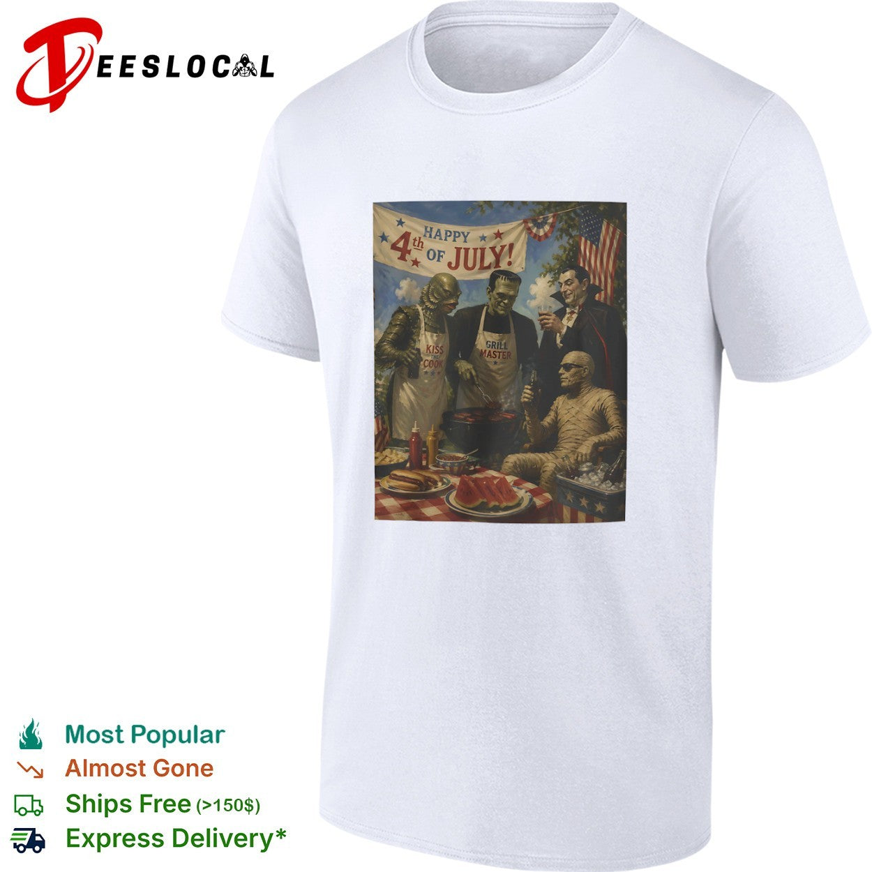 Universal Monsters Happy 4th of July Kiss the Cook Grill shirt