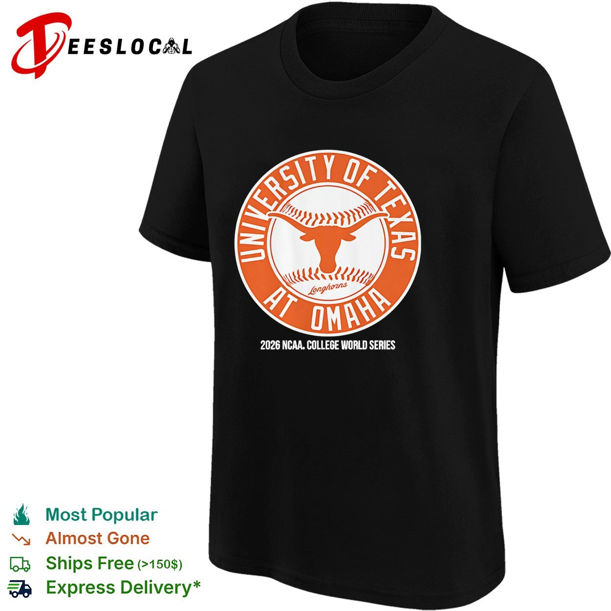 University of Texas Longhorns at Omaha 2026 NCAA College World Series baseball shirt