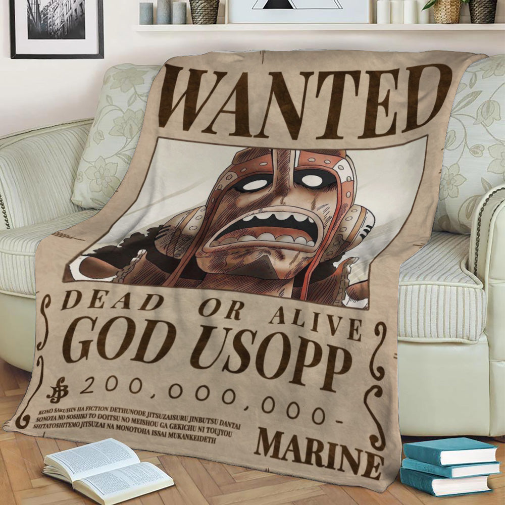 Usopp Bounty Wanted Poster Fleece Throw Blanket