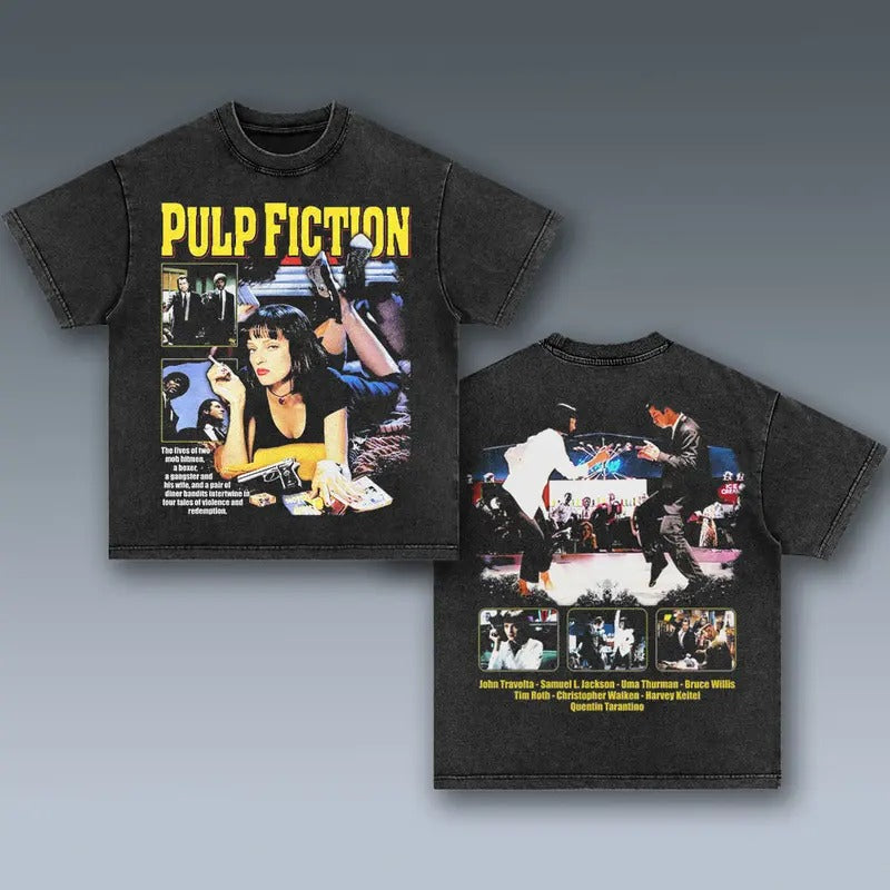 VINTAGE PULP FICTION Trending Movie Vintage 90s Movie Fans Him Her Urbanwear Shirt Casual Fabric T-Shirts