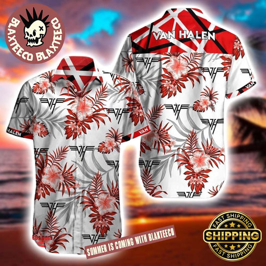 Van Halen Logo Tropical In White Hawaiian Shirt 2025 Gift For Fans