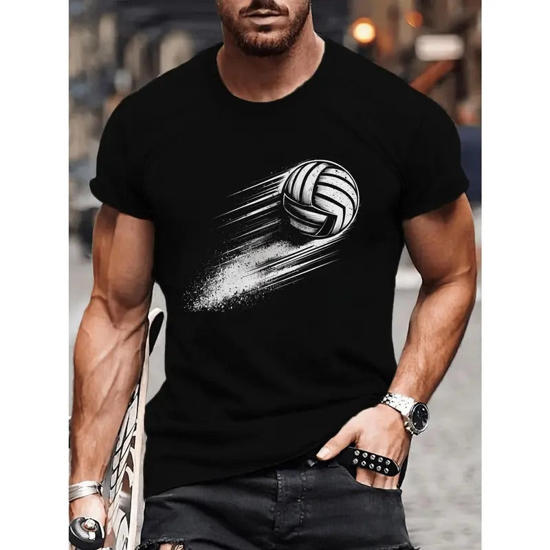 Vibrant Flying Volleyball Print Breathable Comfy Crew Neck Short Sleeve Summer Fitness Daily Soft Lightweight Quick Drying Casual Top Made USA T-Shirts