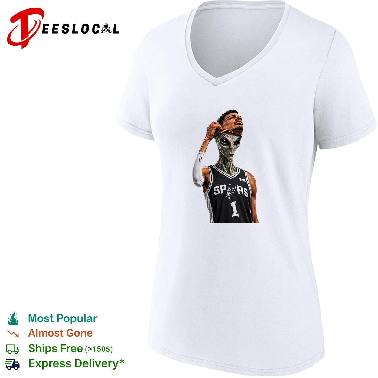 Victor Wembanyama San Antonio Spurs 1 alien removing mask basketball art white shirt