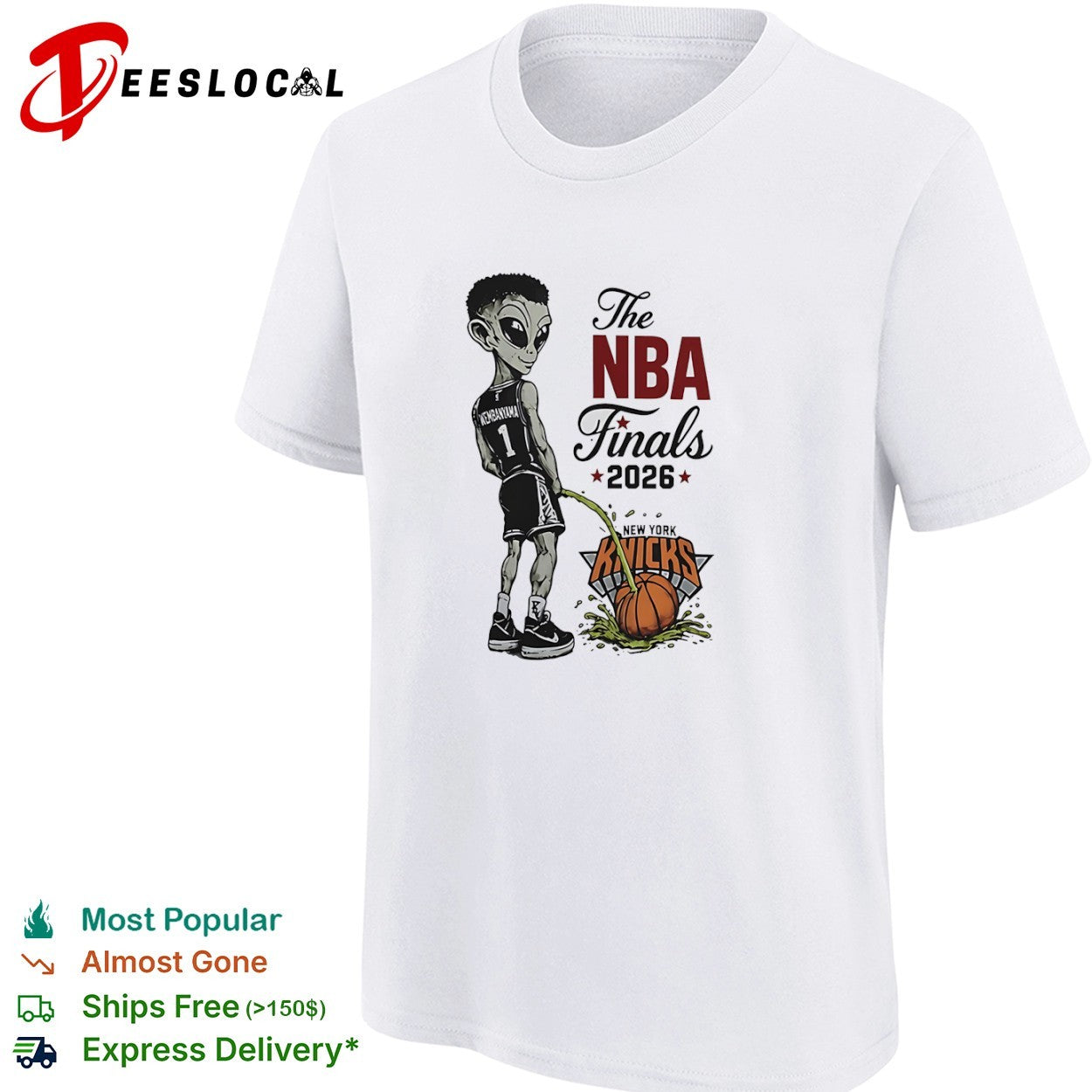 Victor Wembanyama San Antonio Spurs peeing alien the NBA Finals 2026 New York Knicks shirt