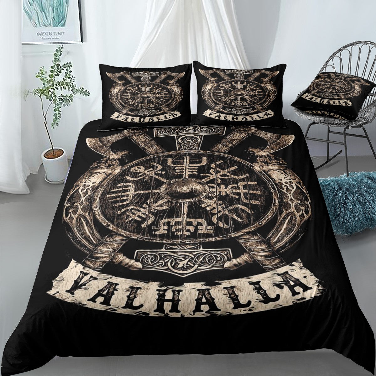 Viking Vegvisir Shield Bedding Set (Duvet Cover & Pillow Shams)