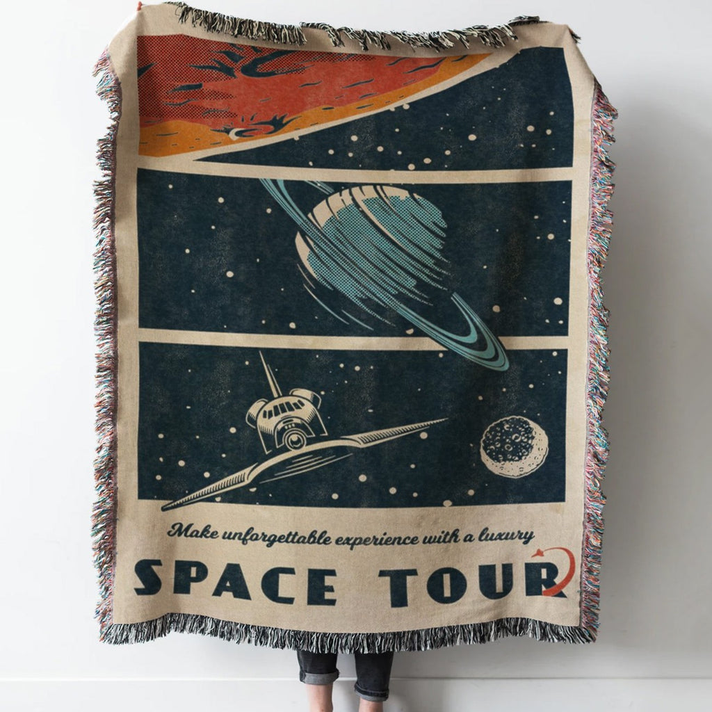 Vintage retro space Woven Tapestry Throw Blanket with Fringe