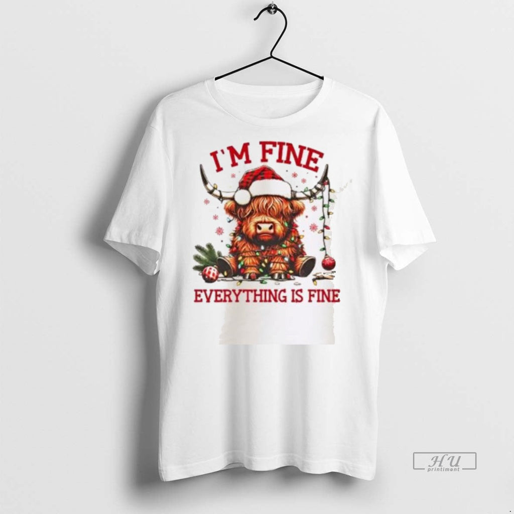 Viral Cow Im Fine Everything Is Fine Christmas Lights Tee Shirt Sweater