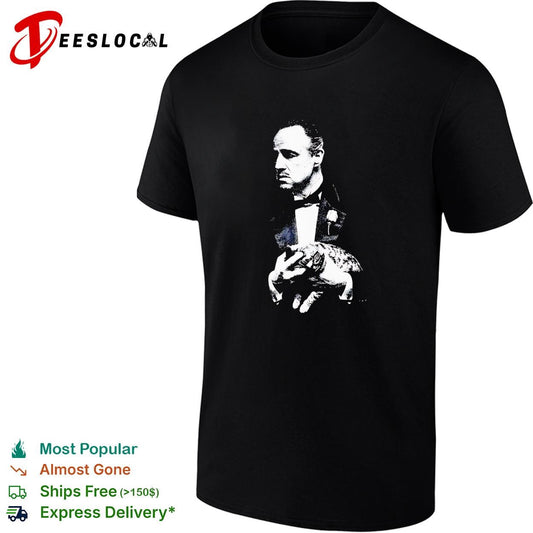Vito Corleone The Godfather holding cat black white portrait shirt
