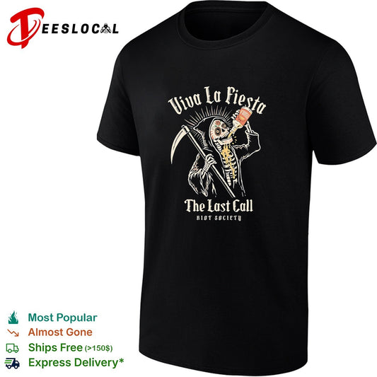 Viva la fiesta the last call skeleton with scythe Riot Society shirt