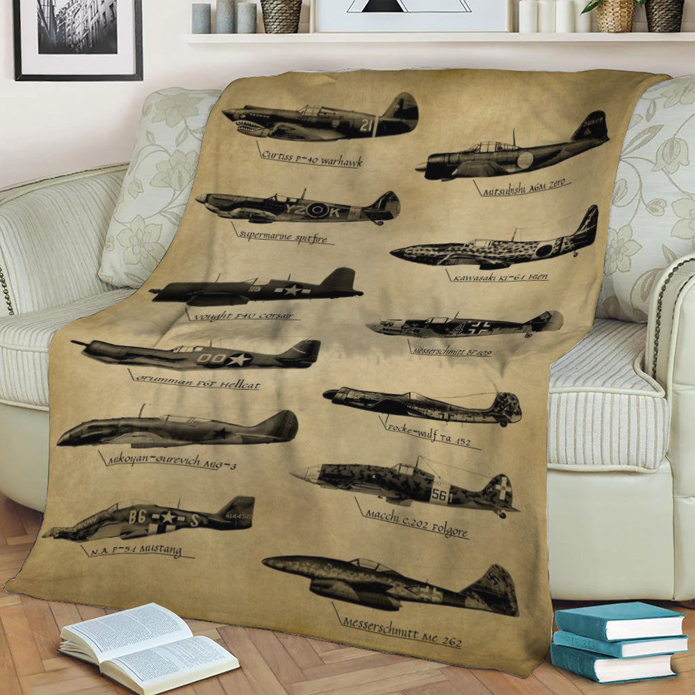 WWII Fighter Planes Fleece Throw Blanket