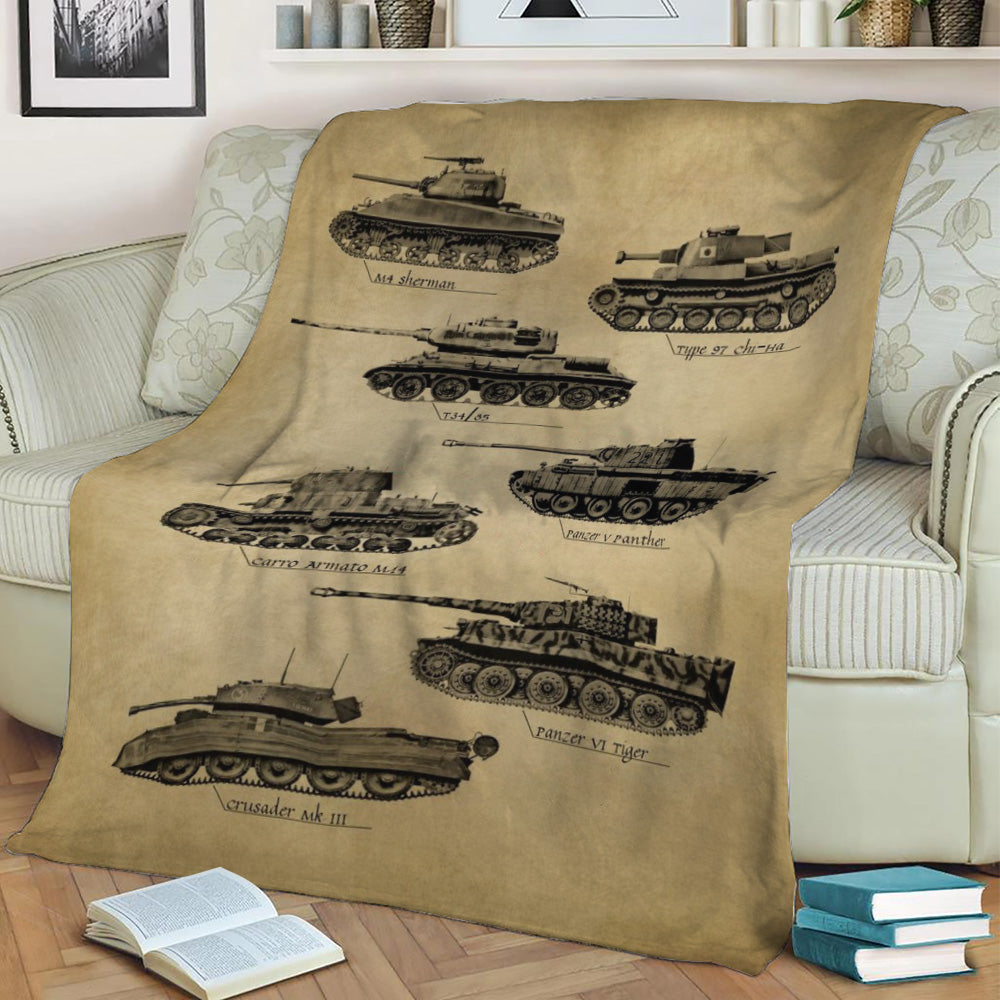 WWII TANKS Fleece Throw Blanket