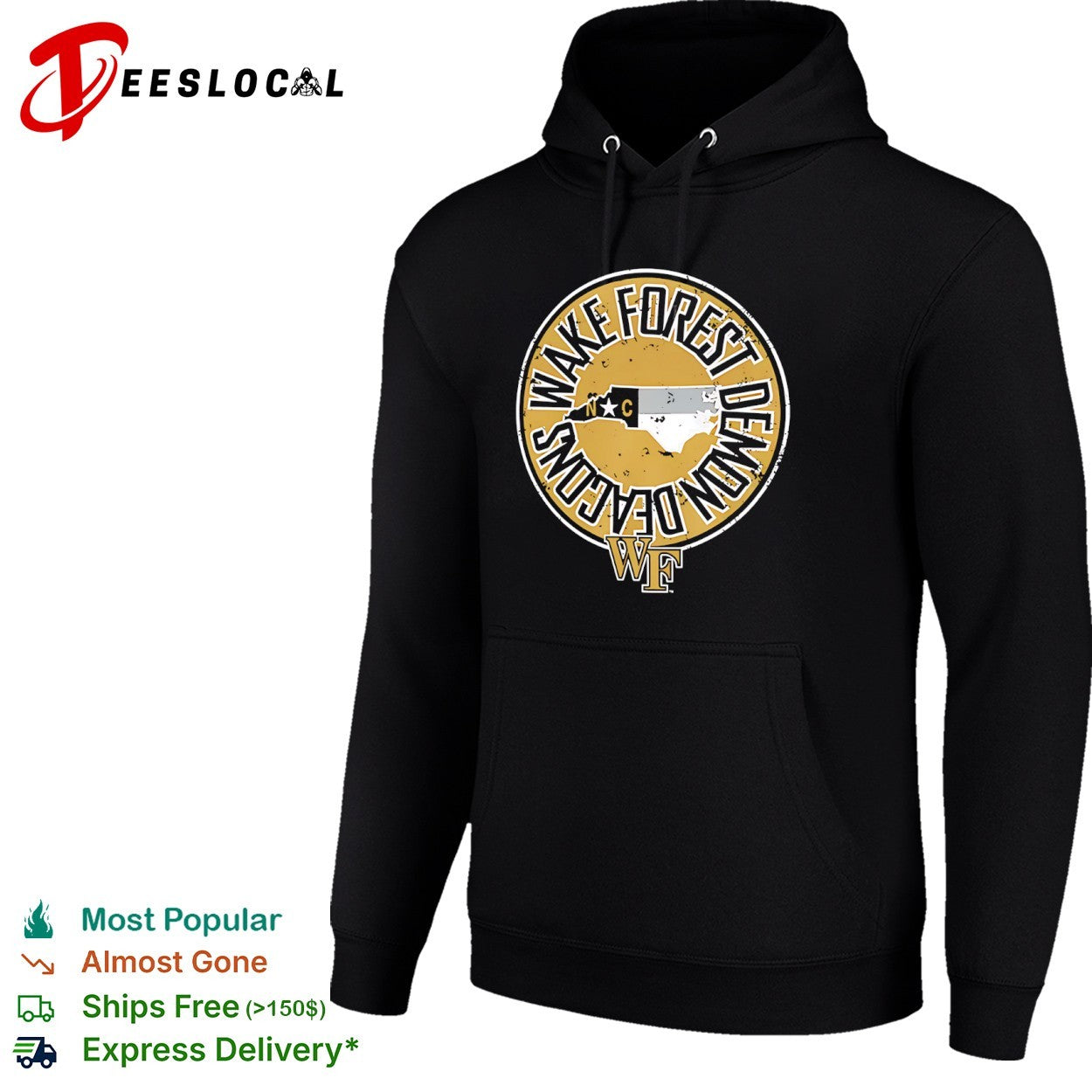Wake Forest Demon Deacons North Carolina Map Logo WF shirt